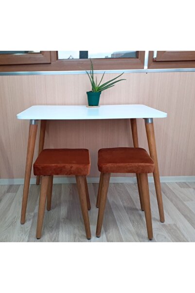 Depolife Ahşap Gürgen Ayaklı 2 Tabureli Mutfak Yemek Masa Takımı 2 Tabure 1 M...