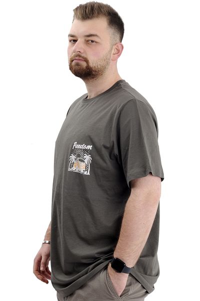 ModeXL Ανδρικό μπλουζάκι με στάμπα - Crew Neck, Oversize, Khaki FREEDOM U24030