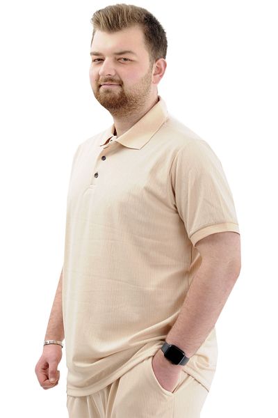 ModeXL Ανδρικό μπλουζάκι με λαιμόκοψη πόλο - JAKAR U24337 Μπεζ, μεγάλο μέγεθος