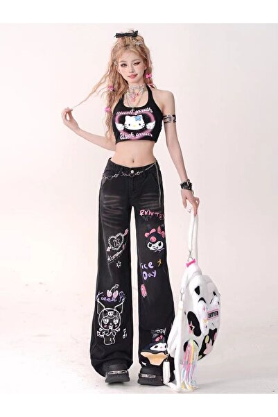 Rbgstore Kuromi Baskılı Y2K Tarz Pantolon