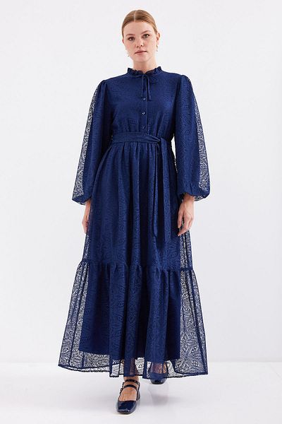 Bigdart 2509 Model Navy Blue Long Lace Hijab Dress