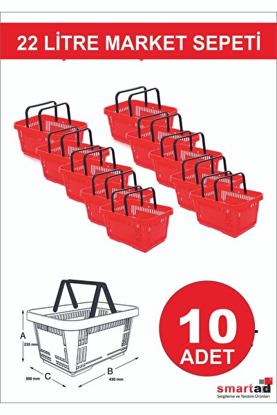 Modern Raf 22 Litre 10 Adet Market Sepeti, Alışveriş Sepeti, Saplı Market Sep...