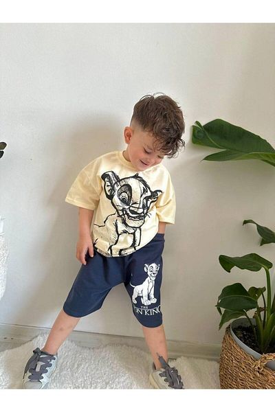 CANDA Simba Character Printed Short Sleeve Shorts Summer Suit