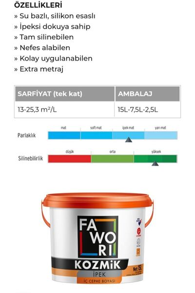 Fawori kozmik ipek tam silinebilir iç cephe boyası 2,5Lt