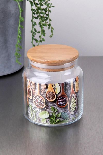 Karçiçeği Home Mini Glass Jar with Bamboo Vacuum Lid - Spice Jar - Multi-Purpose Jar 500ml
