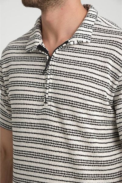 İLKCET MODA Ριγέ Πλεκτό T-Shirt - Γιακά με μισό φερμουάρ
