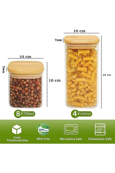 Karçiçeği Home Luxury Square Glass Jar Set of 12