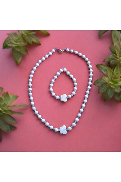 feyza collection Butterfly Figured Natural Mother of Pearl Stone Necklace and Bracelet Set