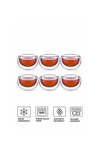 Karçiçeği Home 6-Piece 50ml Double Glass Double Walled Mini Sauce Bowl and Jam Bowl| 6-Piece Double Walled Mini Sauce Bowl Turkish Delight Bowl