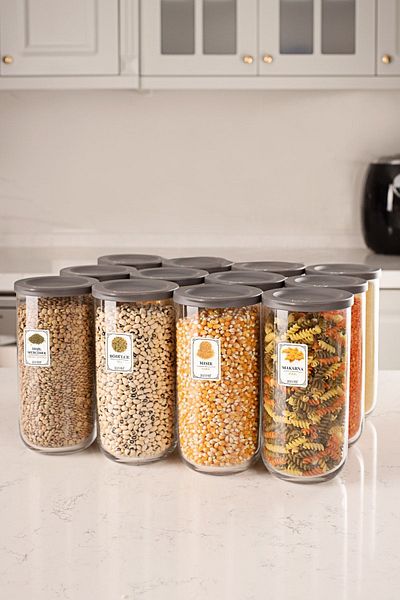 LAV Duo Leak Proof Lidded Labeled 1400 Cc 12 Pieces Glass Storage Container Jar Set