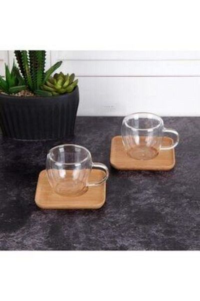 Perotti 12 Piece Double Walled Bamboo Saucer Cup Set with Handle