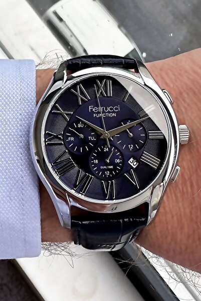 Ferrucci Function Erkek Kol Saati 3 Atm Su Geçirmez Lacivert Renk Deri Kordon Bileklik Hediyeli Cbk597