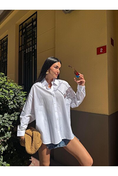 minaaise Λευκό πουκάμισο με φαρδιά κοπή Basic 27202