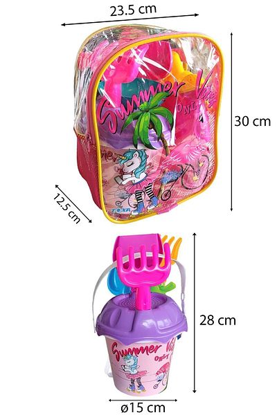 PeriYedi 8 Piece Beach and Sea Bucket - Bucket and Shovel Rake Water Bottle Set with Backpack