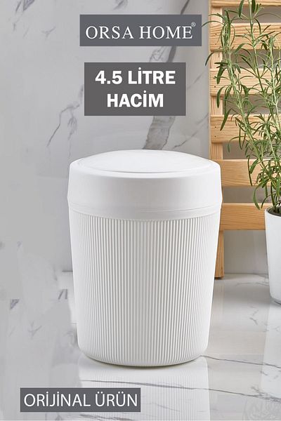 ORSA HOME Κάδος απορριμμάτων γραφείου 4,5 Lt Λευκή γραμμή μοτίβο μπάνιου, κουζίνας, γραφείου.