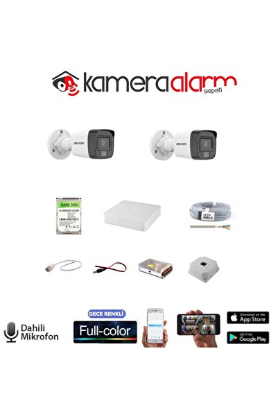 Hikvision 2 Kameralı Dahili Mikrofonlu Gece Renkli Güvenlik Kamerası Seti - U...