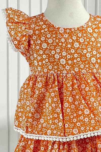 SUBU TASARIM Orange Floral Patterned Dress - MDVK118
