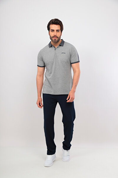 FORE SPORT Men's Polo Collar Gray Melange Navy Blue T-shirt Set