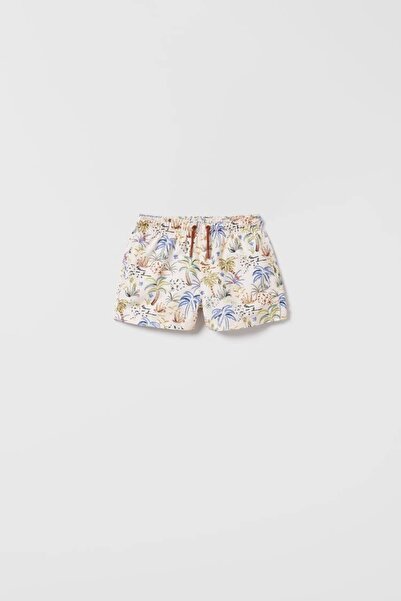 TİJK Boy - Palm Tree Patterned Mesh Swim Shorts