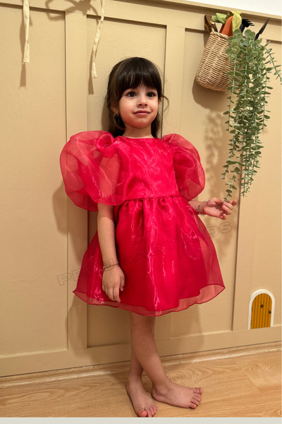 penu baby kids Fuşya Organze Kumaş Kız Çocuk Elbise