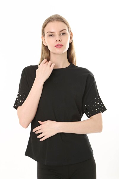 LİVE SPORT Kadın Kol Manşeti Inci Detaylı Yarasa T-shırt