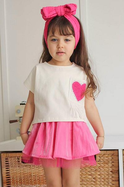 SUBU TASARIM Pink Heart Patterned Double Suit - MDVK112