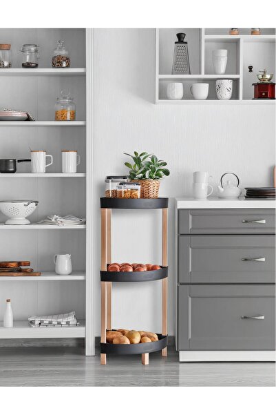 HomeTarz Ahşap 3 Katlı Mutfak Banyo Düzenleyici Organizer Rafı