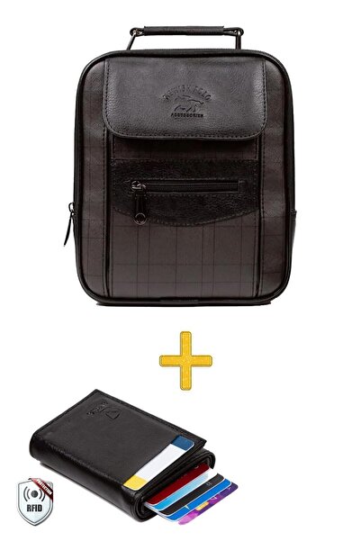 Av A Dos Erkek Ekose El Omuz Çantası ve Deri Mekanizmalı Nakit Para Bölmeli C...