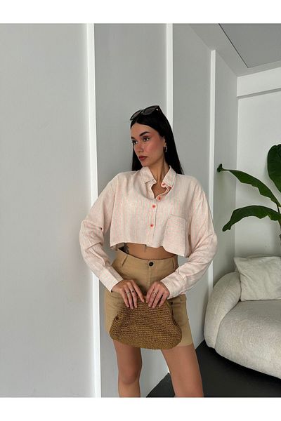 minaaise Cămașă cu dungi portocalii de in neon - 25417