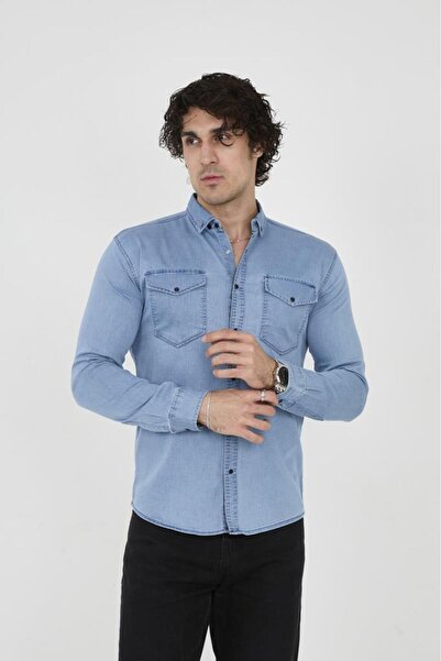 glendi Uzun Kol Cep Detaylı Kot Gömlek