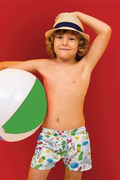 Vatkalimon Pantaloni scurți de baie pentru băiat cu model alb