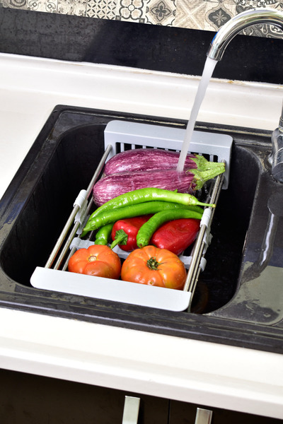 VİLİNZE Yıkageç Paslanmaz Krom Akordiyon Ayarlanabilir Eviye Lavabo Süzgeci Rafı