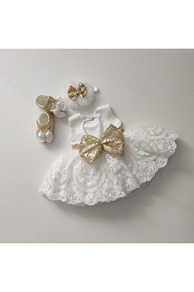 GOLD TEKSTİL طقم فستان أبيض أنيق مبالغ فيه من توتو للأطفال للمناسبات الخاصة