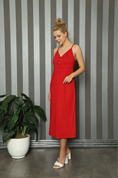 ERDENİZ TEKSTİL Women's Nightgown with Buttons and String Strap Star4Pnk