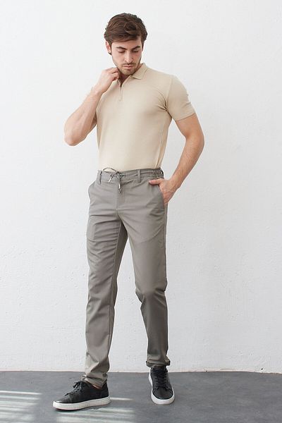 RAVANELLI Men's Khaki Slim Fit Jogger Pants - Flexible, Woven Lycra, Elastic Waist Lace-up