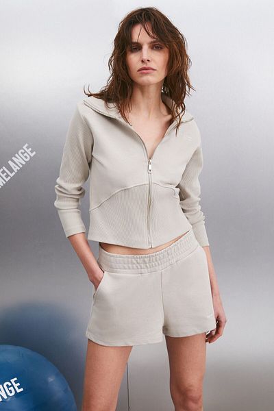 GRIMELANGE Hermıon Women's - Beige Short Shorts, Thick Rubber Waist and Pocket