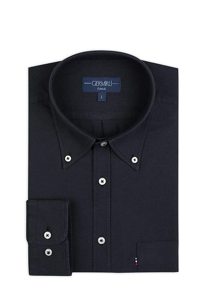 Germirli Black Single Pocket Oxford Sports Shirt - Button Collar Cotton