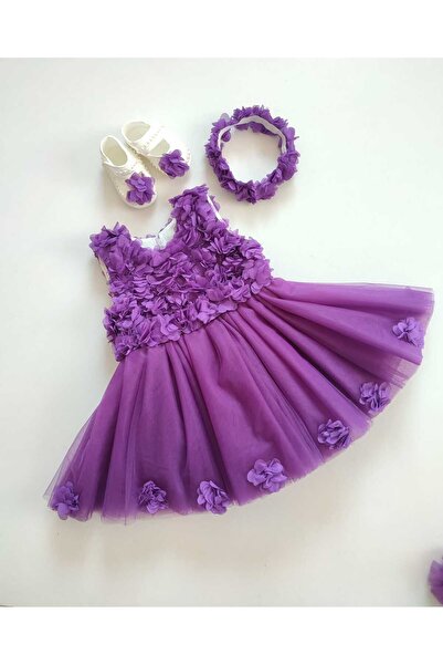 GOLD TEKSTİL Lazer Çiçekli, Fermuarlı Astarlı, Kız Bebek Abiye ,Doğum Günü, Düğün, Mevlüt, Party ,Bebek Elbisesi