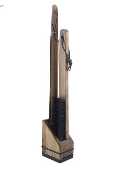 NYN Walnut Colored Door Back Set - Wooden Shoe Pull and Wooden Brush
