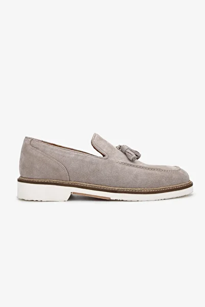 Valmenti Men's Beige Suede Loafer - Genuine Leather Shoes
