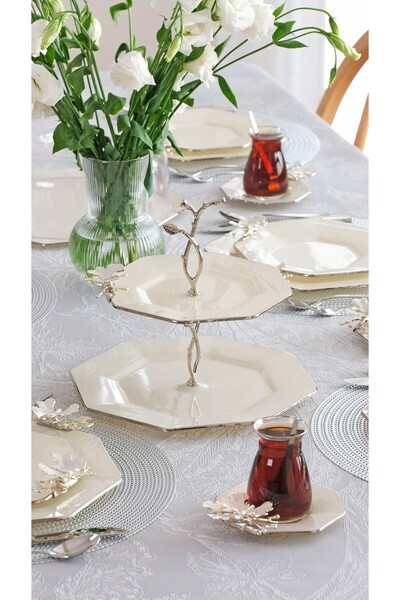 Glore Octagon Cream Platinum Gilded Dolmabahce Glass Cookies