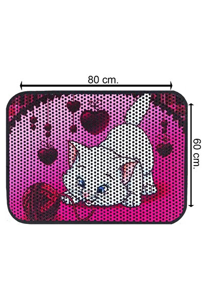 Glipet Kedi Tuvalet Önü Elekli Paspas Pembe Kedi 80x60 Cm