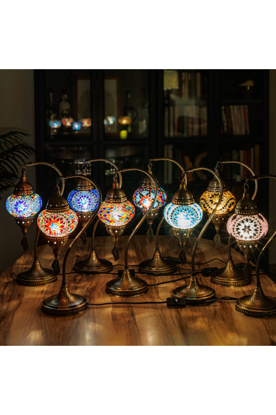 Demmex Gooseneck 40cm - 100% Handcrafted Authentic Turkish Lamp and Moroccan Mosaic Table Bedside