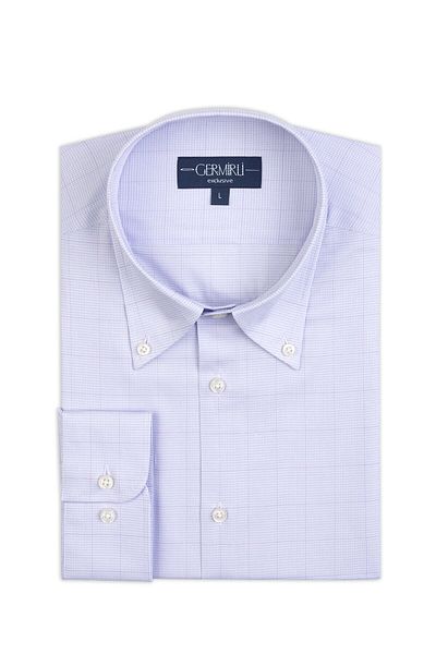 Germirli Albini Natural Stretch - Lilac Patterned, Tailor Fit, Buttoned Collar Organic Cotton Shirt