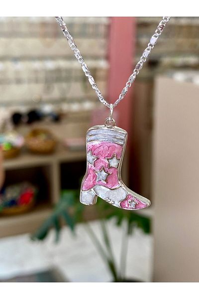 Nurşah Özcan Store Glitter and Enamel Cowboy Boots Necklace