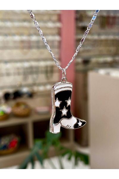 Nurşah Özcan Store Glitter and Enamel Cowboy Boots Necklace