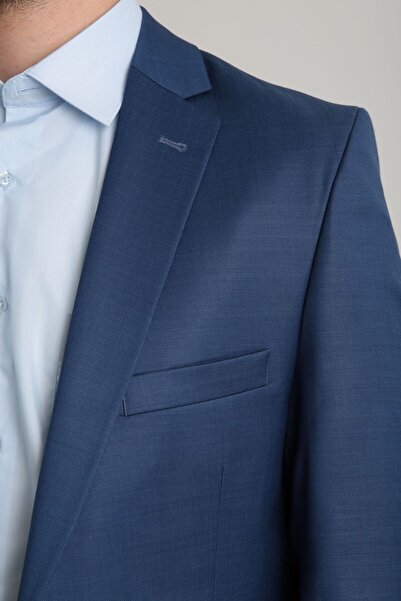 Querinca Açık Lacivert %100 Yün Klasik Kesim Takım Elbise (KRAVAT VE YAKA SÜSÜ HEDİYE)