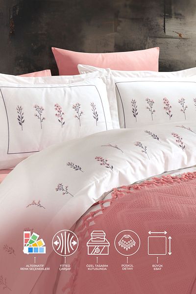 Elart Daisy Duvet Cover Pique Set 7 Pieces Dried Rose