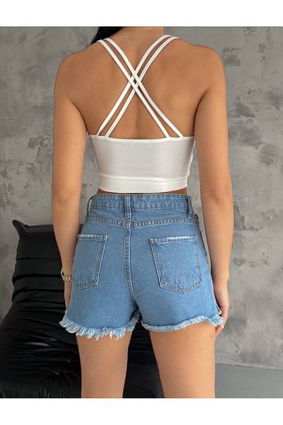 Housess Gloped Diving Fabric Women's Crop - Crossed Back Design