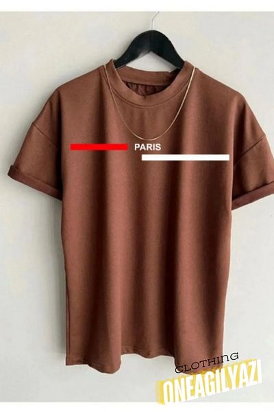 oneagılyazı Oversize Black T-shirt - Paris Printed